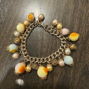 Vintage gold tone charm bracelet 7 in